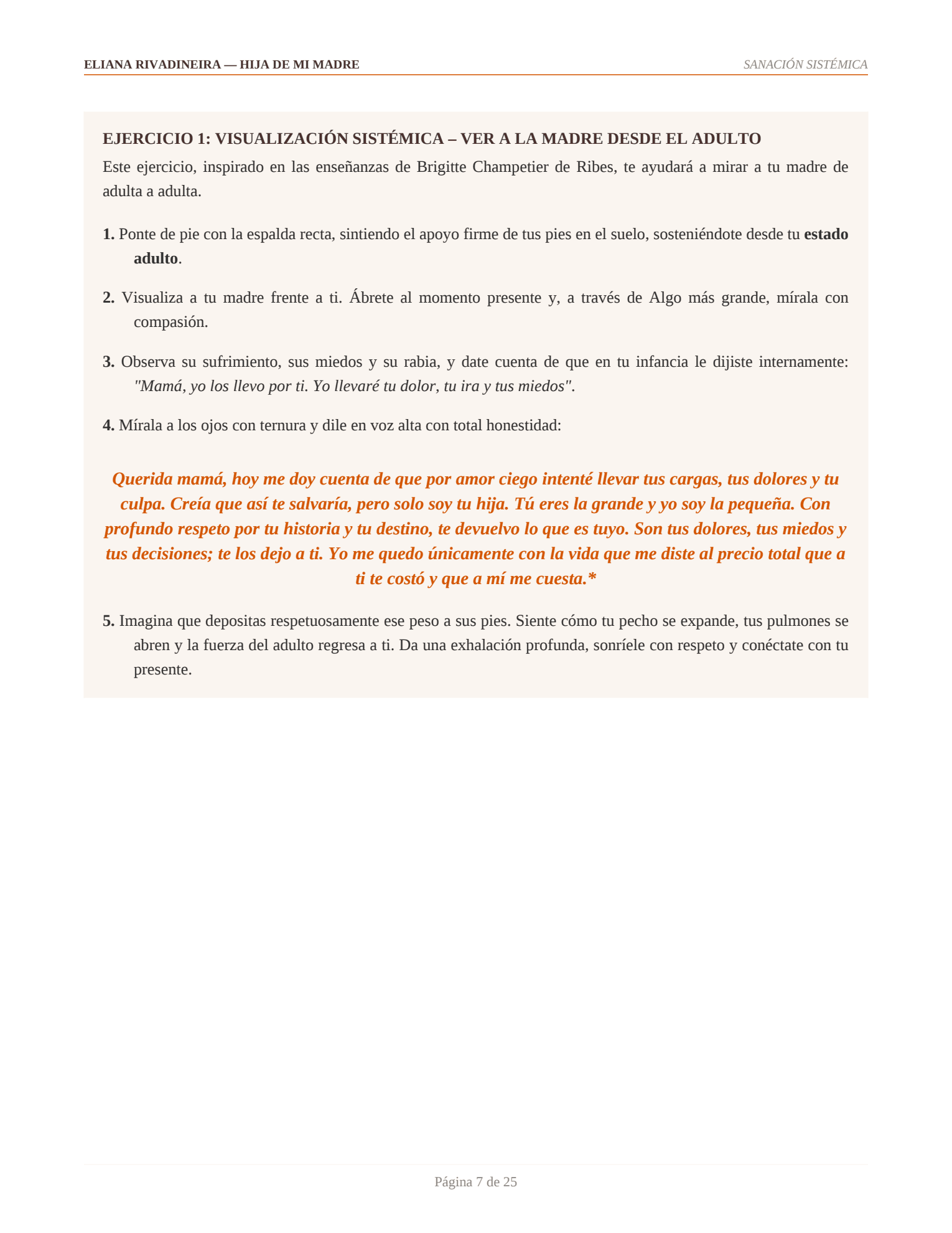 Página del Ejercicio 1: Visualización Sistémica, del ebook Hija de mi Madre